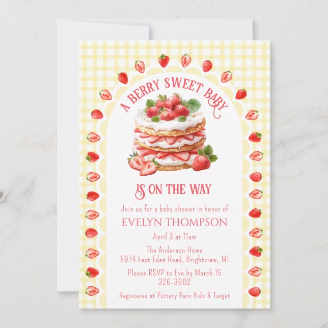 Invitation 015 Citron Carreau Gaufre Fraise Fête de Bébé (Devant)