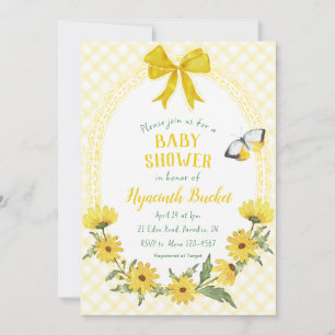 Invitation 015 Jaune Citron Fleur de Marguerite Nœud Gingham