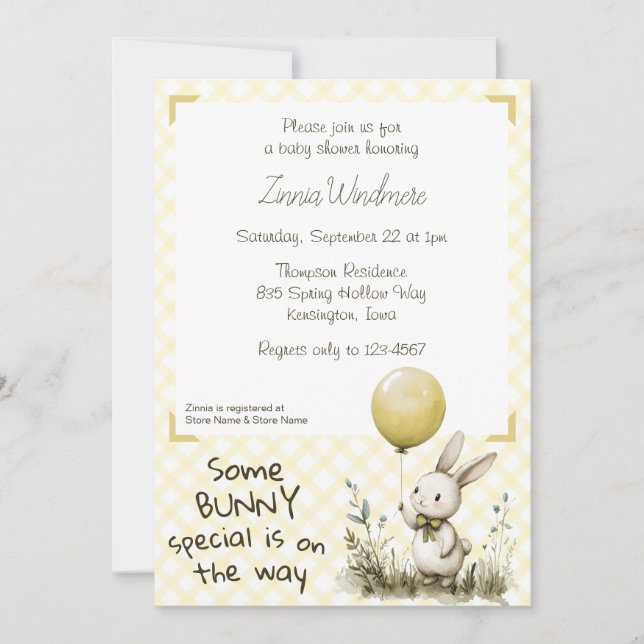 Invitation 015 Jaune Citron • Un Lapin Spécial Baby Shower (Devant)