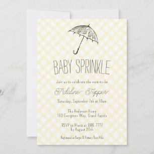 Invitation 015 Parapluie Gingham Bébé Jaune Citron Fête Préna