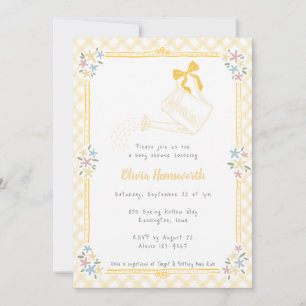 Invitation 016 Arrosoir Gingham Souci Fête Prénatale Bébé