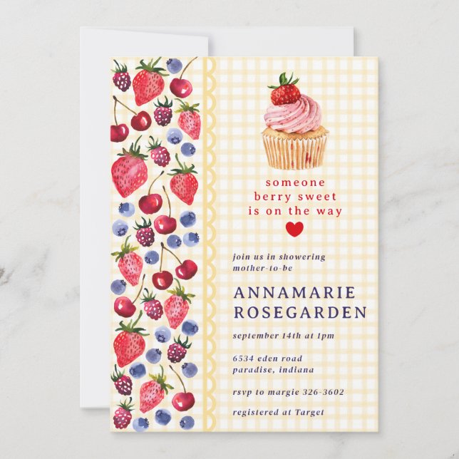 Invitation 016 Baby Shower Cupcake thème patch de baies de so (Devant)