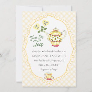 Invitation 016 Baby Shower Tea Party Bébé Fille Mignon Gingha