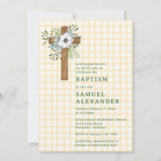Invitation 016 Croix en bois de Marigold Rustique pour baptêm