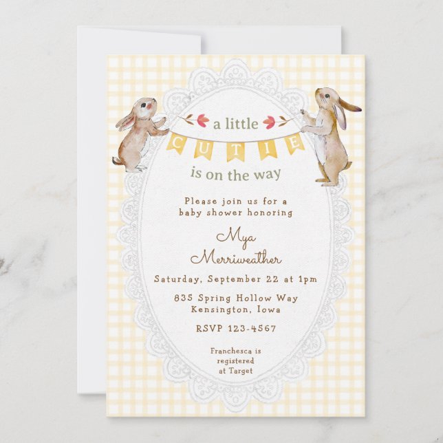 Invitation 016 Marigold Douce Lapin Gingham Baby Shower (Devant)