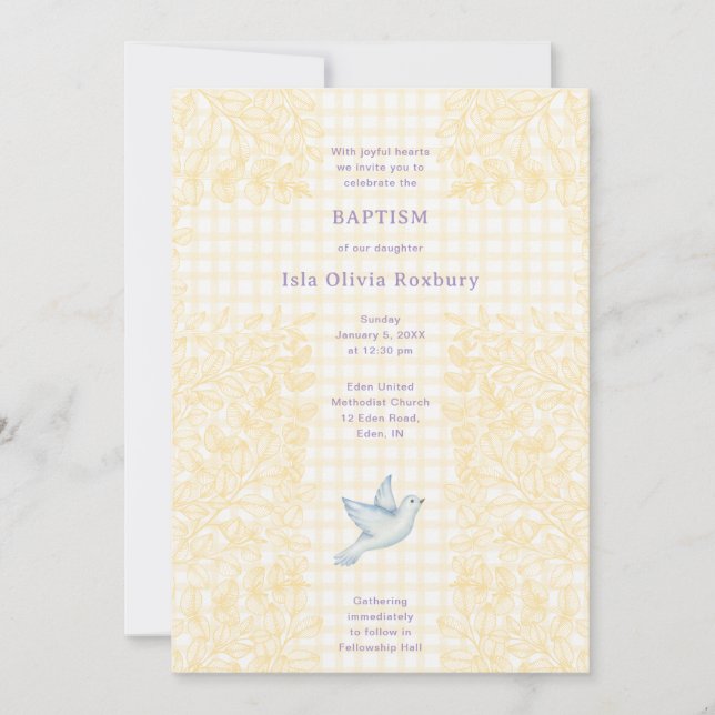 Invitation 016 Marigold Dove Botanique Croisé Gingham Baptême (Devant)