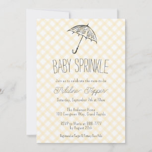Invitation 016 Parapluie jaune marigold Gingham Baby Sprinkle
