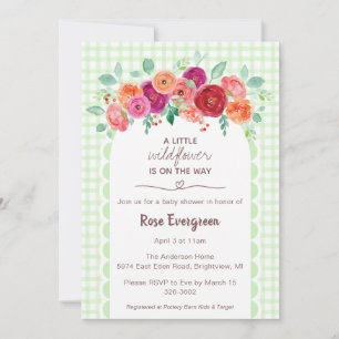 Invitation 017 Fête Prénatale Fleur de Champ Aquarelle Vert d