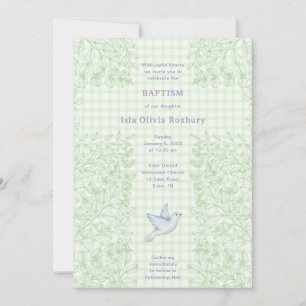 Invitation 017 Moss Dove Botanique Croix Gingham Baptême