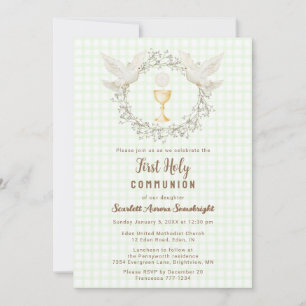 Invitation 017 Moss Dove & Chalice Gingham 1ère communion