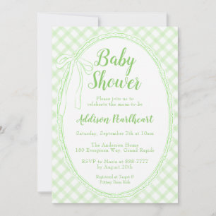 Invitation 017 Moss Green Heirloom Lace Gingham Baby Shower