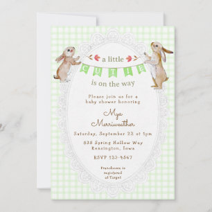 Invitation 017 Moss Green Sweet Bunny Gingham Baby Shower