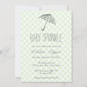 Invitation 017 Parapluie vert gingham bébé Sprinkle