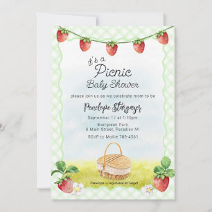 Invitation 017 Vert de mousse Pique-nique aux fraises Baby Sh