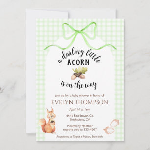 Invitation 017 Vert mousse Écureuil Gingham Naissance