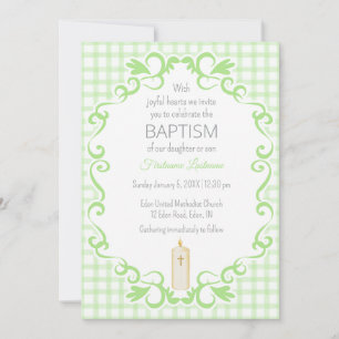 Invitation 017 Vert mousse Roulé Gingham Bougie Baptême