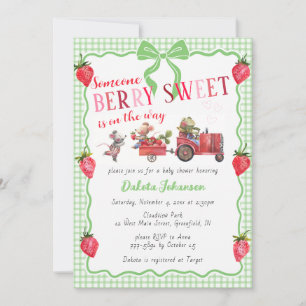 Invitation 018 Gingham Vert Baie Douce Ferme Baby Shower