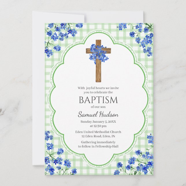 Invitation 018 Grass Blossom Rustic Cross Design Baptism (Devant)