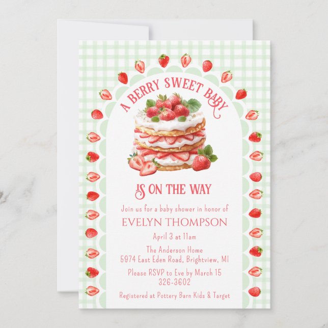 Invitation 018 Grass Green Strawberry Shortcake Baby Shower (Devant)