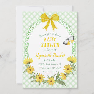 Invitation 018 Jaune pâle Marguerite Nœud Gingham Baby Shower