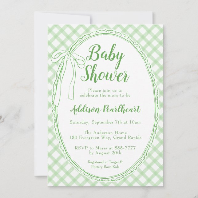 Invitation 018 Vert Gazon Broderie Anglaise Gingham Baby Show (Devant)
