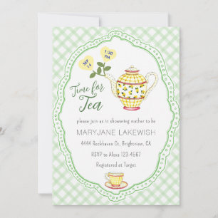 Invitation 018 Vert gazon Mignon Gingham Thé Party Baby Showe