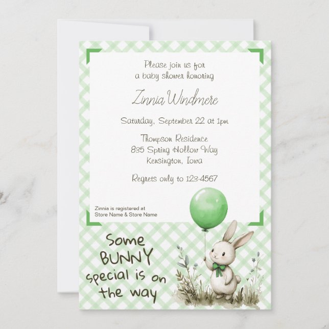 Invitation 018 Vert gazon • Un peu lapin spécial Baby Shower (Devant)
