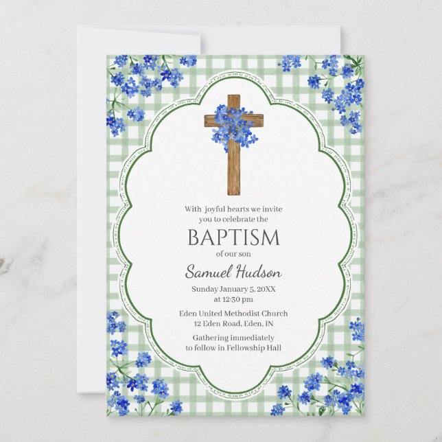 Invitation 019 Fleur de forêt rustique Croix Design Baptême (Devant)
