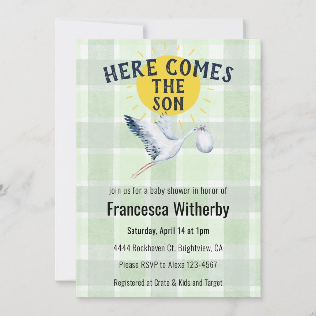 Invitation 019 Forest Gingham carreau cigogne Baby Shower boh (Devant)
