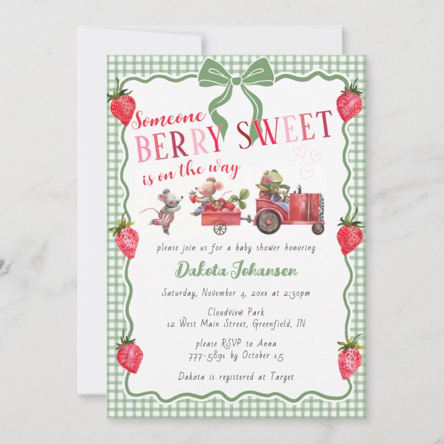 Invitation 019 Gingham de forêt baie douce Baby Shower de fer (Devant)