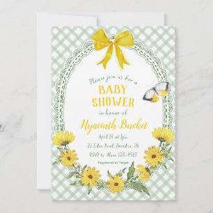 Invitation 019 Jaune forêt, marguerite, noeud, vichy Baby Sho