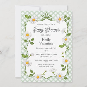 Invitation 019 Vert forêt floral pois bébé Shower