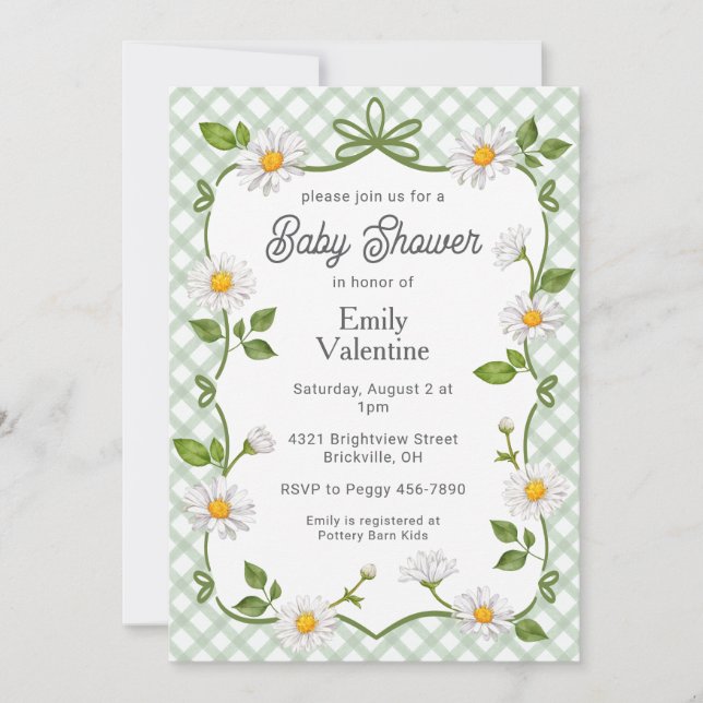 Invitation 019 Vert forêt floral pois bébé Shower (Devant)