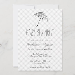 Invitation 020 Brume grise parapluie moderne Gingham Baby Spr