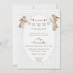 Invitation 020 Douce Lapine Gris Brume Gingham Baby Shower