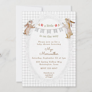 Invitation 020 Douce Lapine Gris Brume Gingham Baby Shower