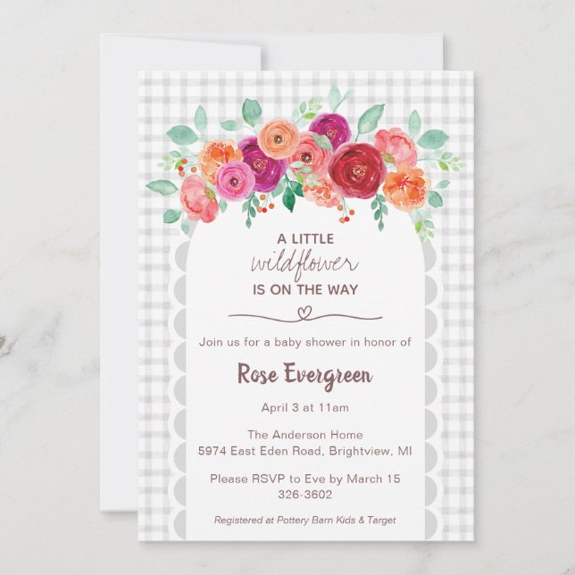 Invitation 020 Fog Grey Watercolor Wildflower Baby Shower (Devant)