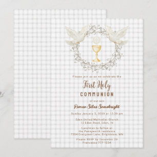 Invitation 020 Gris Fumé Colombe & Chalice Gingham 1ère Commu