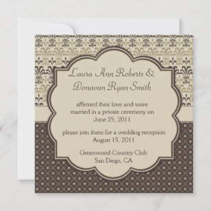 Invitation 02 Brown Tan Cream Damask Dots Post Mariage