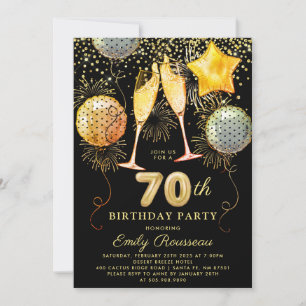 Invitation 0e fête d'anniversaire Gold Black Parties scintill