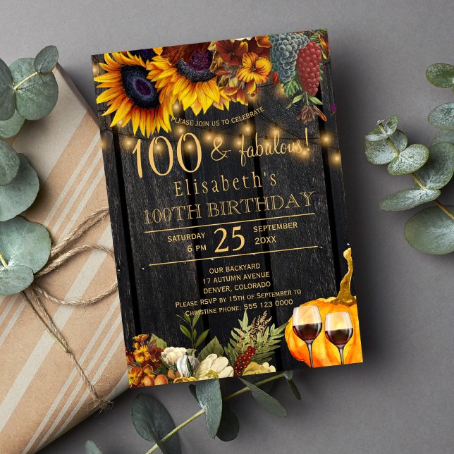 Invitation 100 années fabuleuses automne rustique 100e annive (Créateur téléchargé)