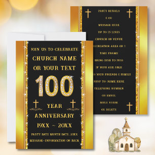 Invitation 100 ans de l'église Anniversaire, diamant ÉTONNANT