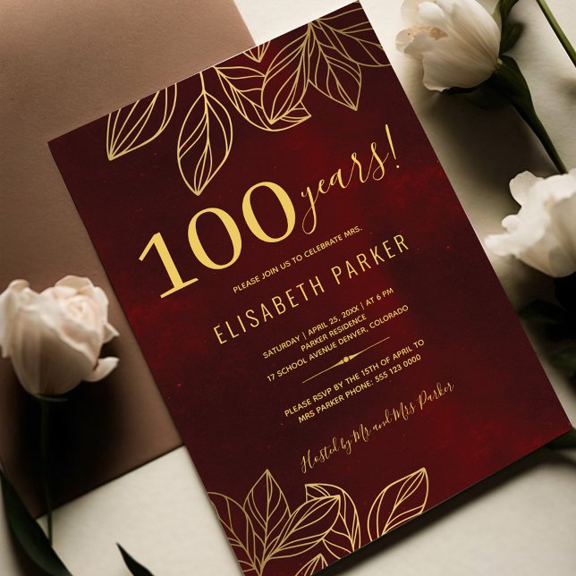 Invitation 100 ans élégant chic fête de 100e anniversaire (Créateur téléchargé)