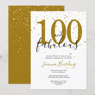 Invitation 100 ans et Fabuleux Élégant Or et Noir Anniversair