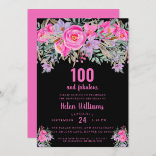 Invitation 100 et fabuleux noir rose 100e anniversaire