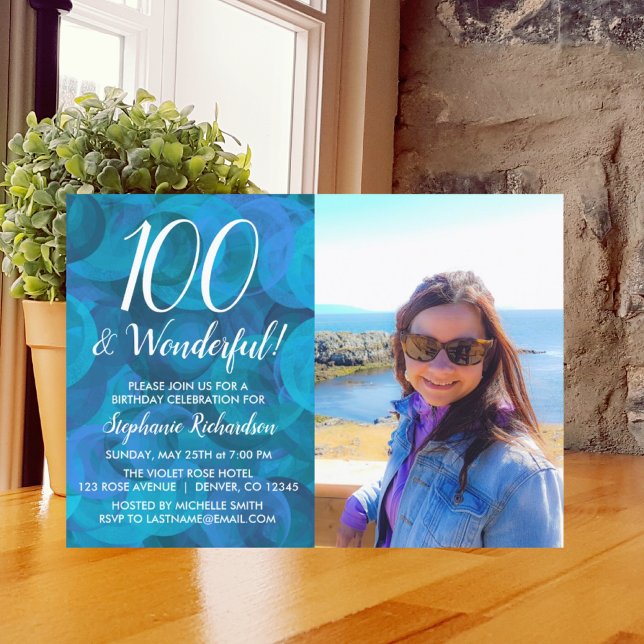 Invitation 100 et Merveilleux Elegant Ocean Blue Anniversaire (Créateur téléchargé)