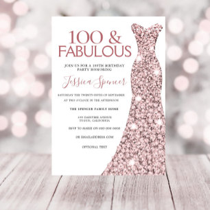 Invitation 100 Fabuleuse robe Rose d'or 100e fête d'anniversa