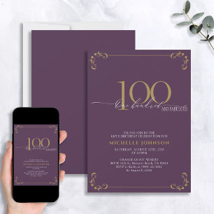 Invitation 100 & Fabuleux Purple & Gold Calligraphy Anniversa