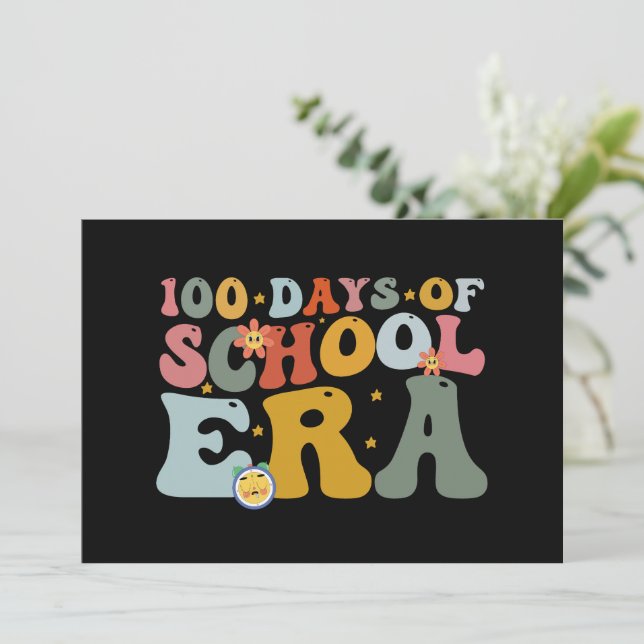 Invitation 100 jours d'école Era Groovy Enseignant Enfants (Debout devant)