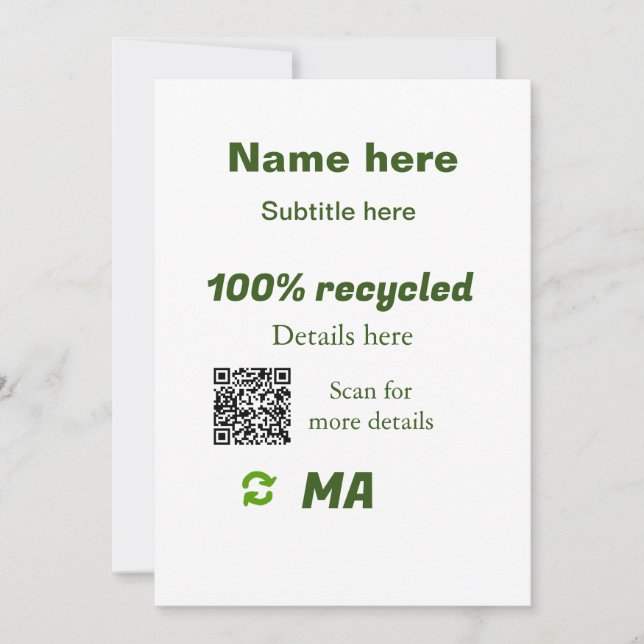 Invitation 100% recyclé ajouter Q R code ici nom d'entreprise (Devant)